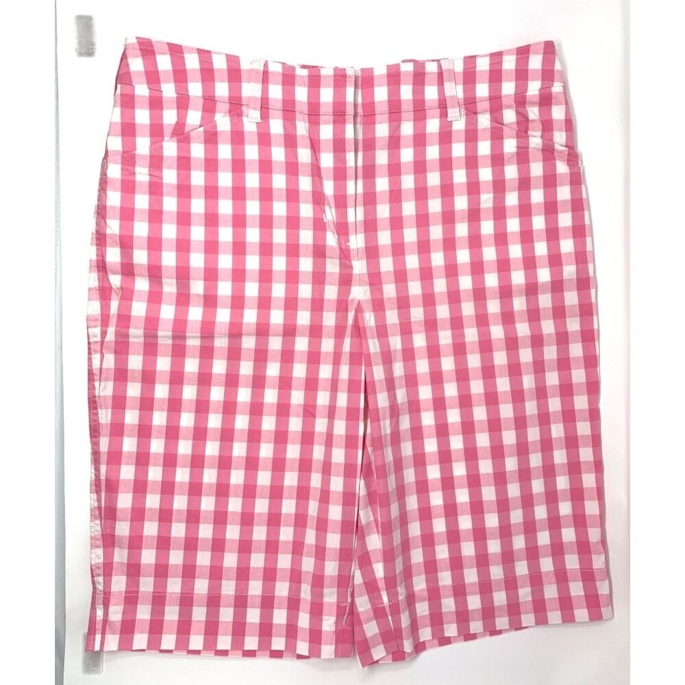 Jones New York Sport Stretch Flat Front Pink/White Check Women's‎ Shorts Size 10